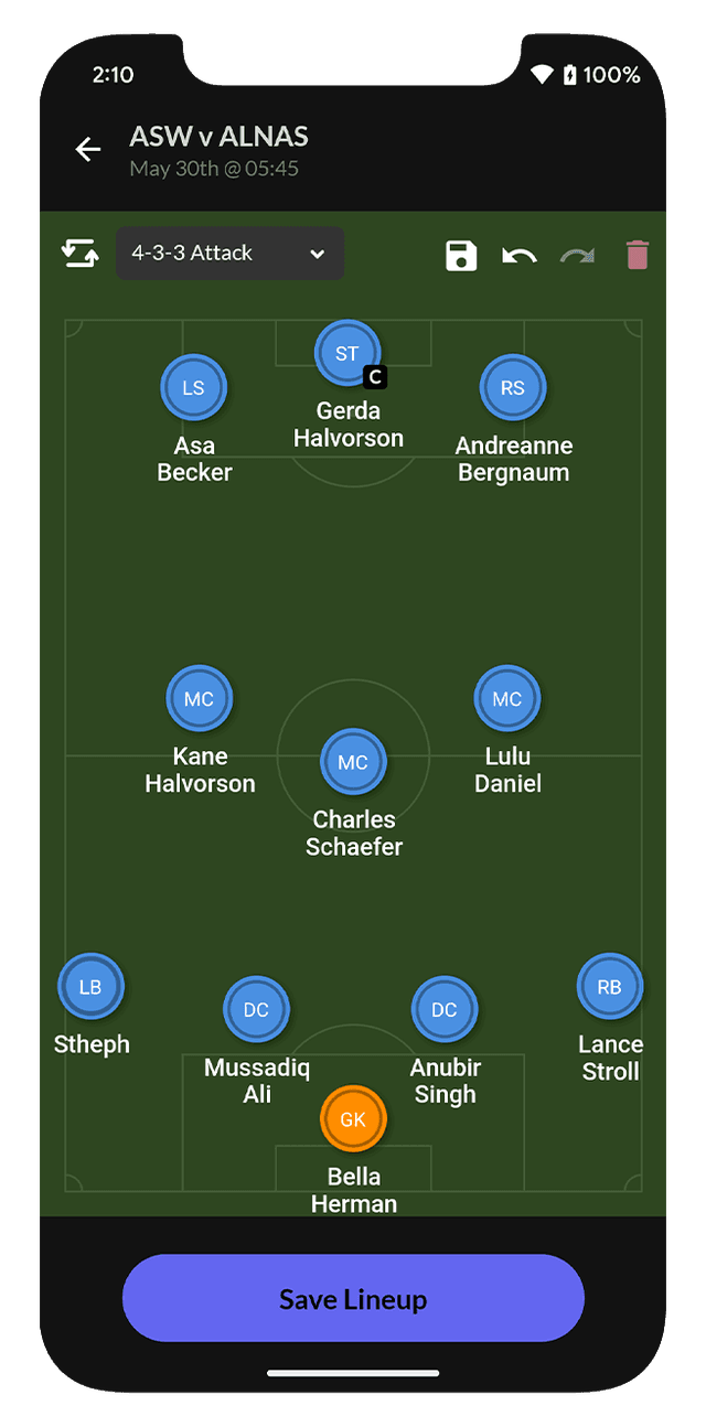 Set your Lineup and Formation